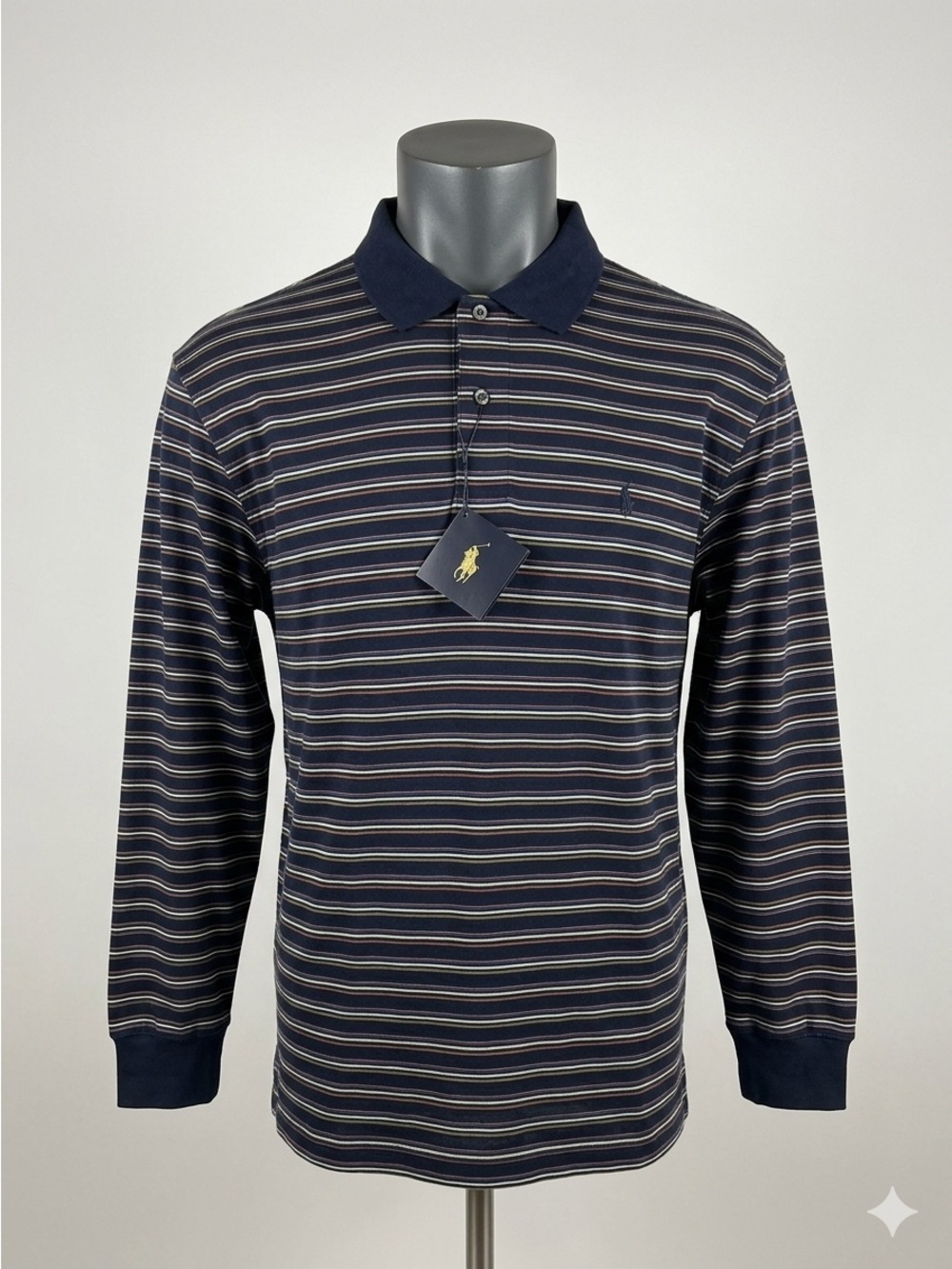 NWT Vtg 90’s Polo Ralph Lauren Men's XL Long Sleeved Blue Striped Polo Shirt